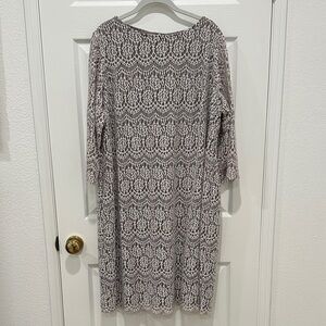 Jessica Howard Taupe & White Lace Dress with Silver Sparkle Accents